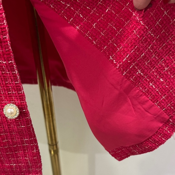 NWOT Allegra K Fushia & White Tweed Pearl Button Dress | XS | Fully Lined - Picture 8 of 10
